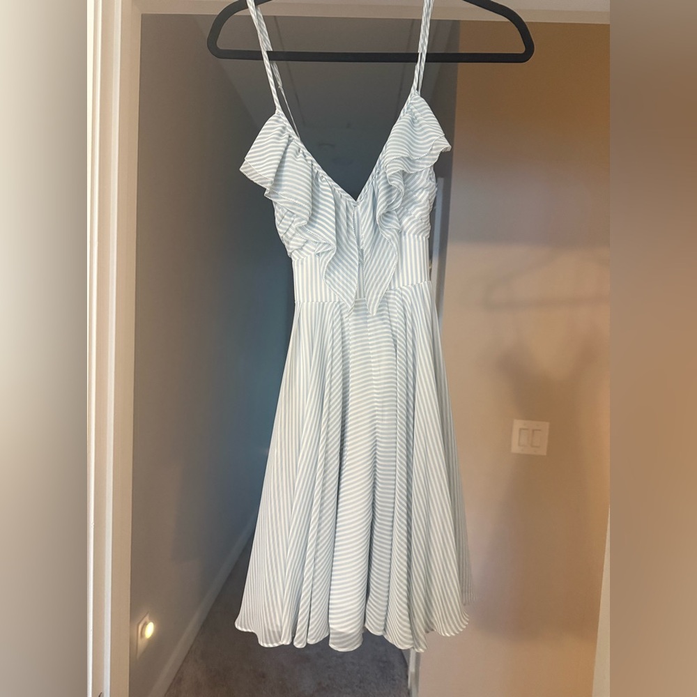 Blue and white ruffled and striped Guess dress